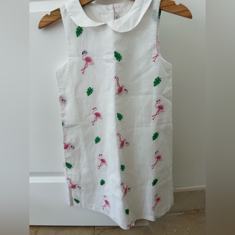 Janie and Jack White Dress with Pink Flamingos